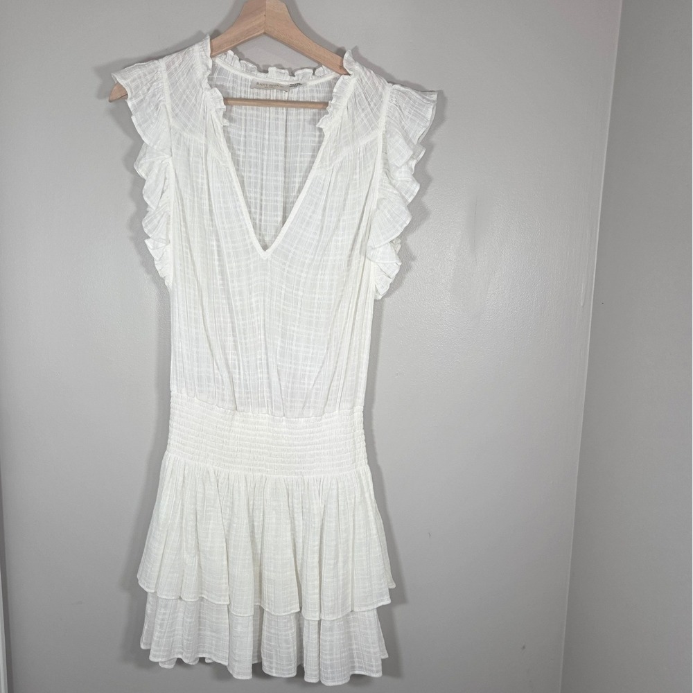 Ramy Brook White Cotton Flutter Sleeve Mini Dress Womens M Resort Bridal